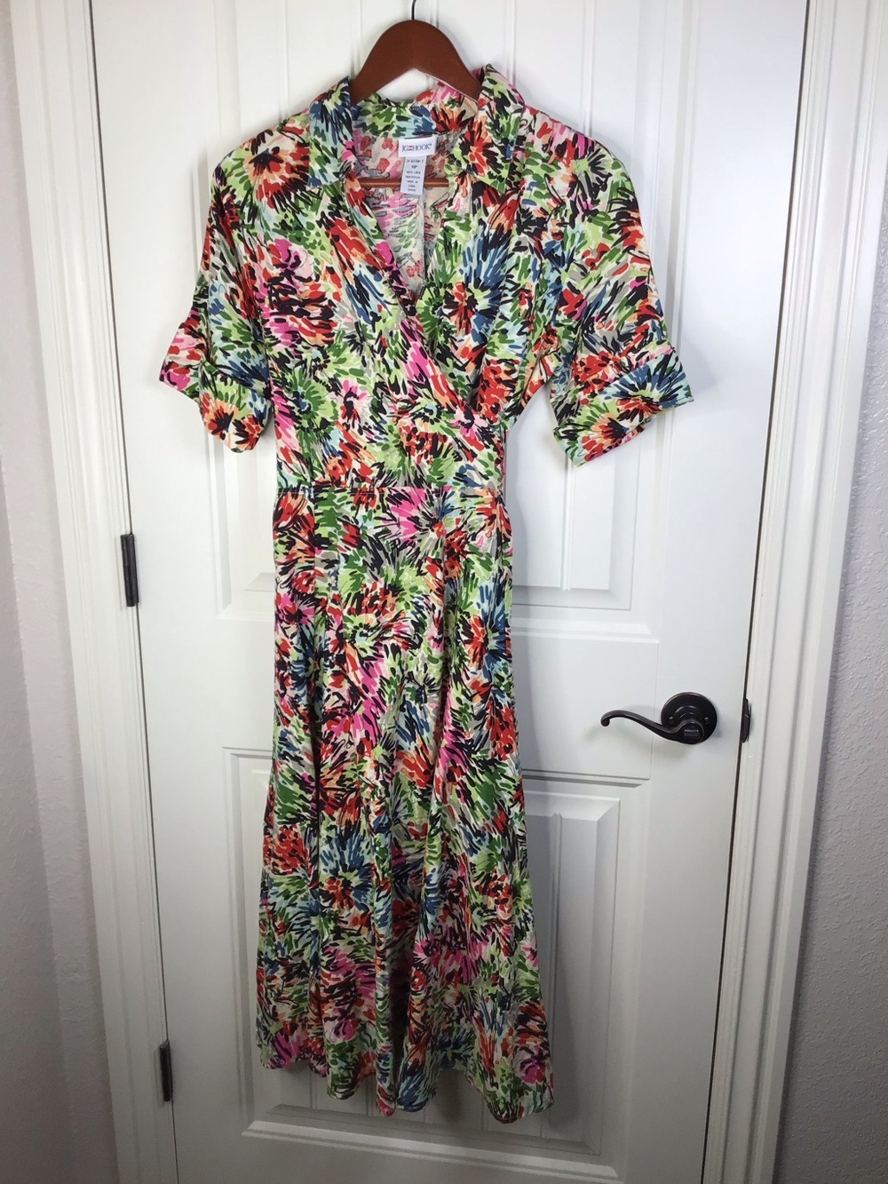 Vintage JG Hook Faux Wrap 100% Linen Floral Print Dress Size 10P. - Picture 2 of 6
